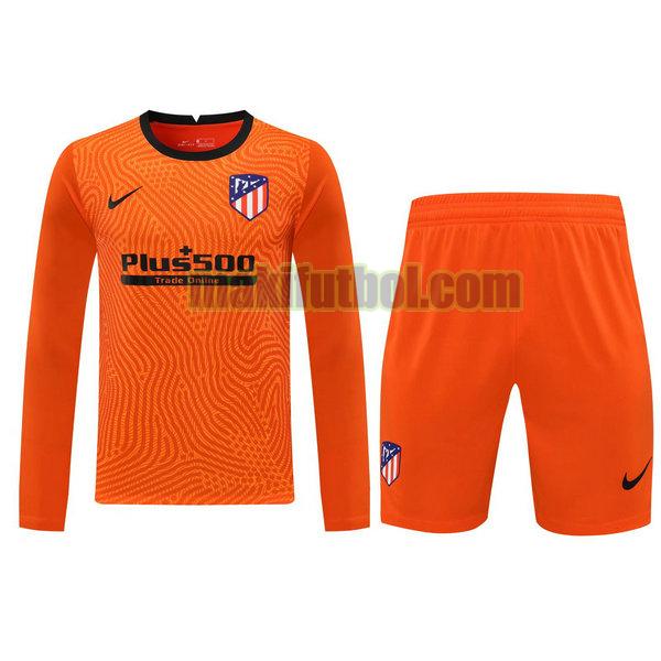 camisetas+pantalones cortos atletico madrid 2021 portero ml naranja