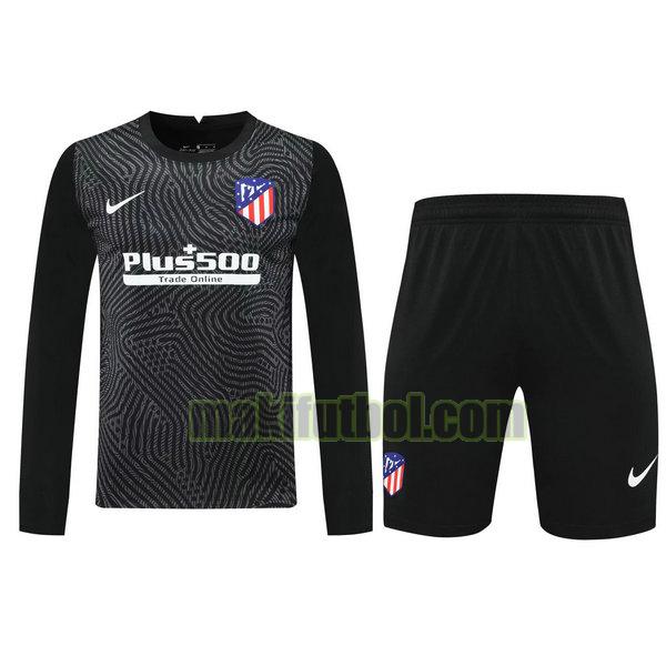 camisetas+pantalones cortos atletico madrid 2021 portero ml negro