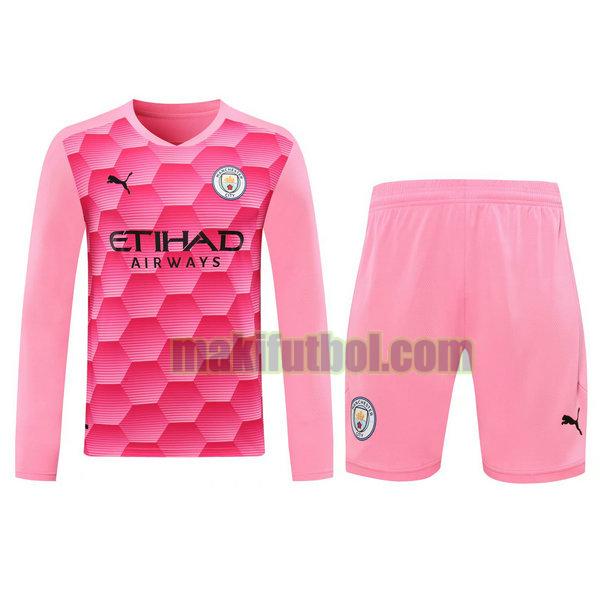 camisetas+pantalones cortos manchester city 2021 portero ml rosa