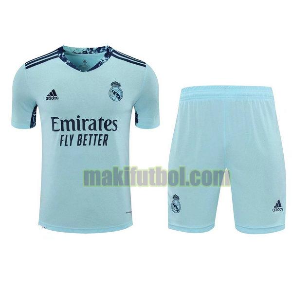 camisetas+pantalones cortos real madrid 2021 portero azul