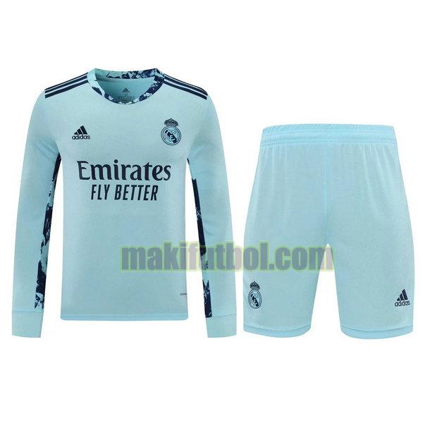camisetas+pantalones cortos real madrid 2021 portero ml azul