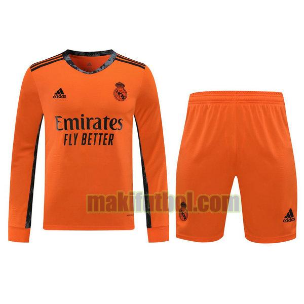 camisetas+pantalones cortos real madrid 2021 portero ml naranja