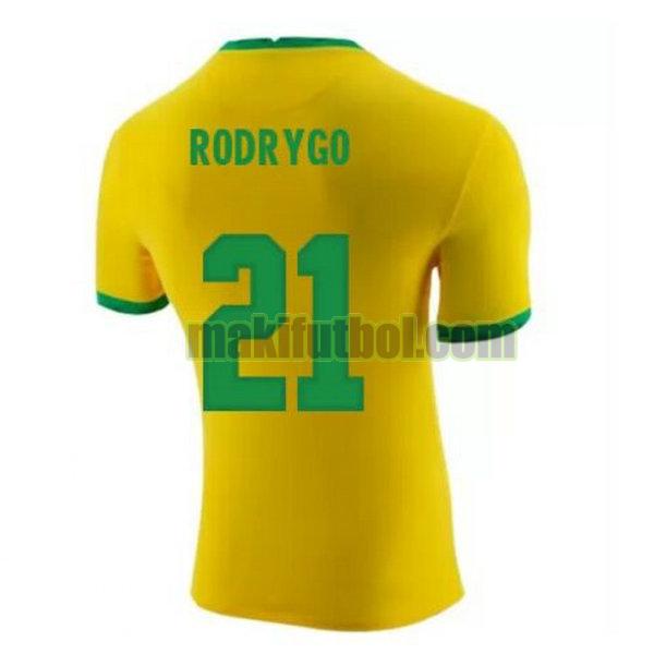 camisetas brasil 2020-2021 primera rodrygo 21 amarillo