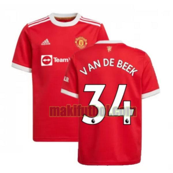 camisetas manchester united 2021 2022 primera van de beek 34 rojo