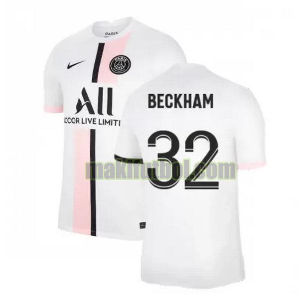 camisetas paris saint-germain 2021 2022 segunda beckham 32 blanco